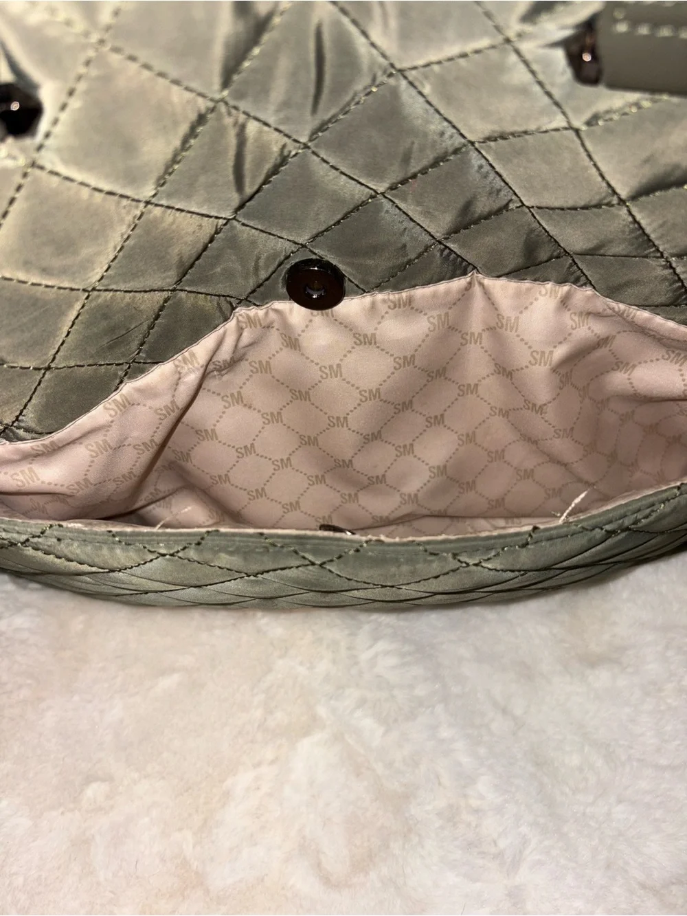 SM Monogram Olive Green Quilted Tote Bag for Men
